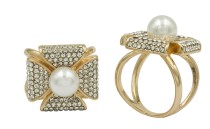 RING FOR ΦΟΥΛΑΡΙ METAL WITH STRASS AND PEARL