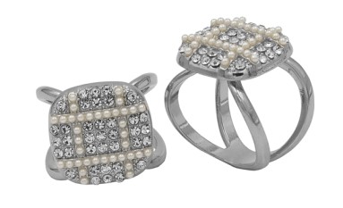 RING FOR ΦΟΥΛΑΡΙ METAL WITH STRASS AND PEARLS