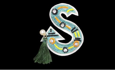 MOTIF LETTER S WITH TASSEL EMBROIDERY WITH BEADS