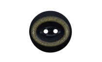 BUTTON POLYESTER BLACK WITH GOLD 2 HOLES